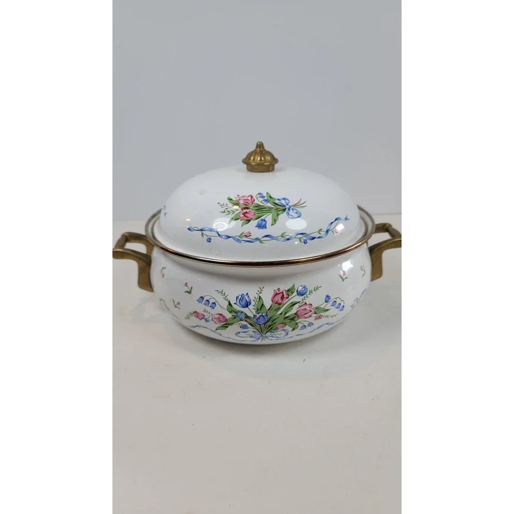 Lincoware Enamelware Brass Tulip French Fleur Dutch Oven 2 Qt‎